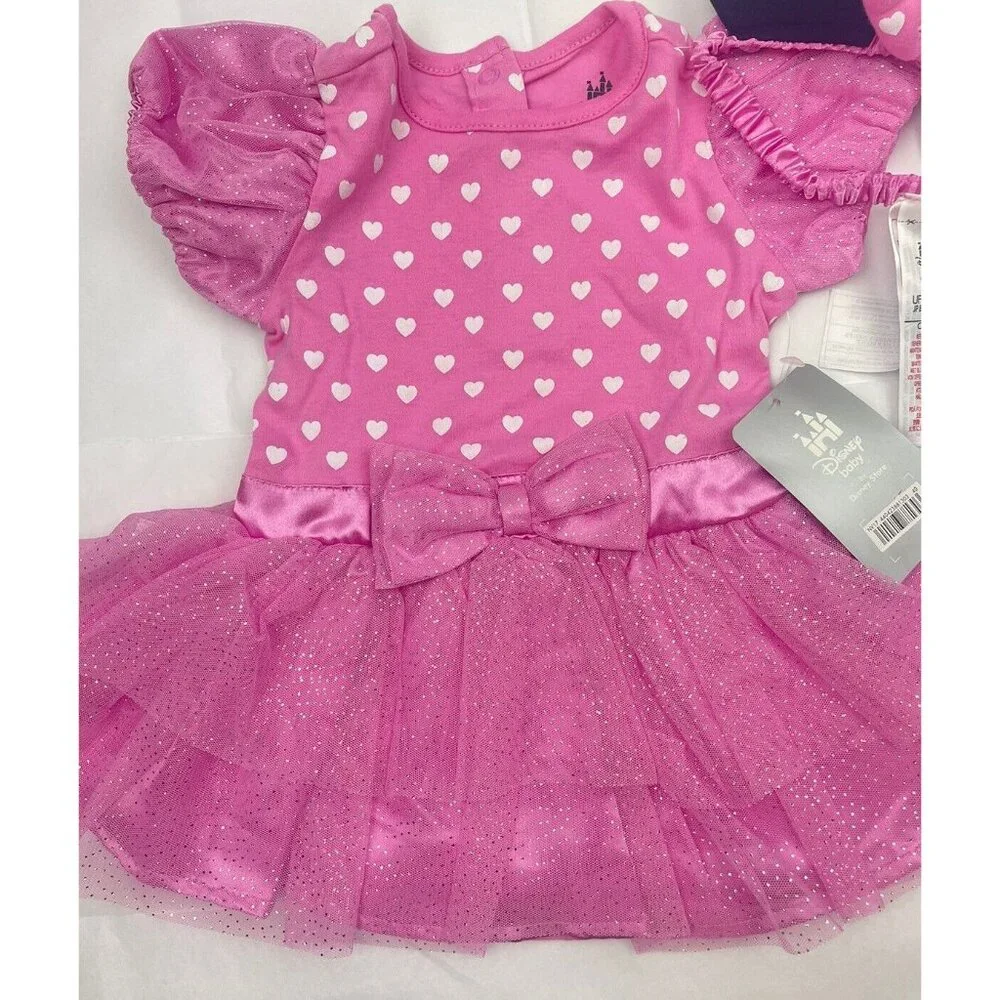 DISNEY STORE  Baby Girl Minnie Mouse Bodysuit Dress Pink 18-24 Months New